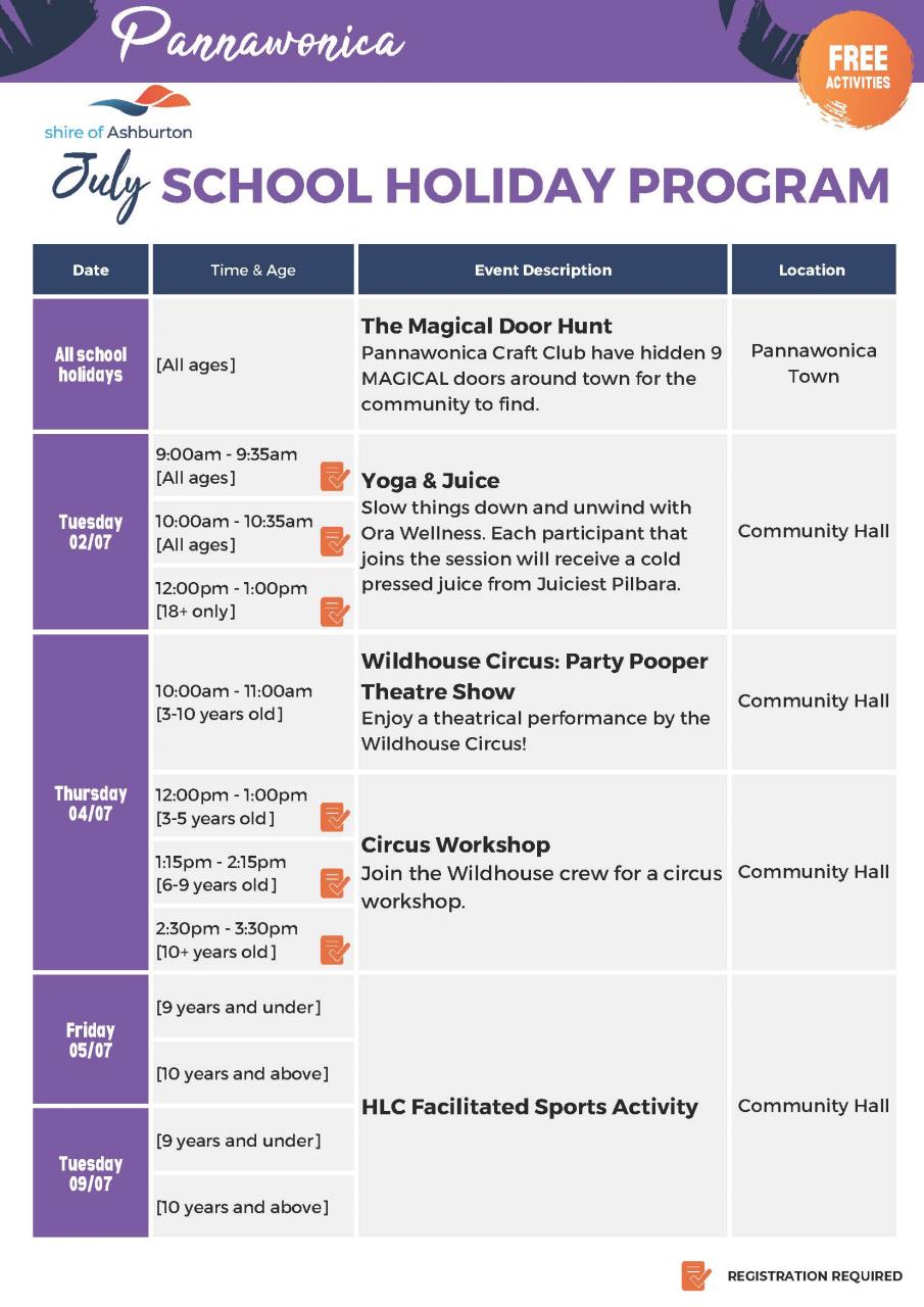 Pannawonica - School Holiday Programs & Events July 2024