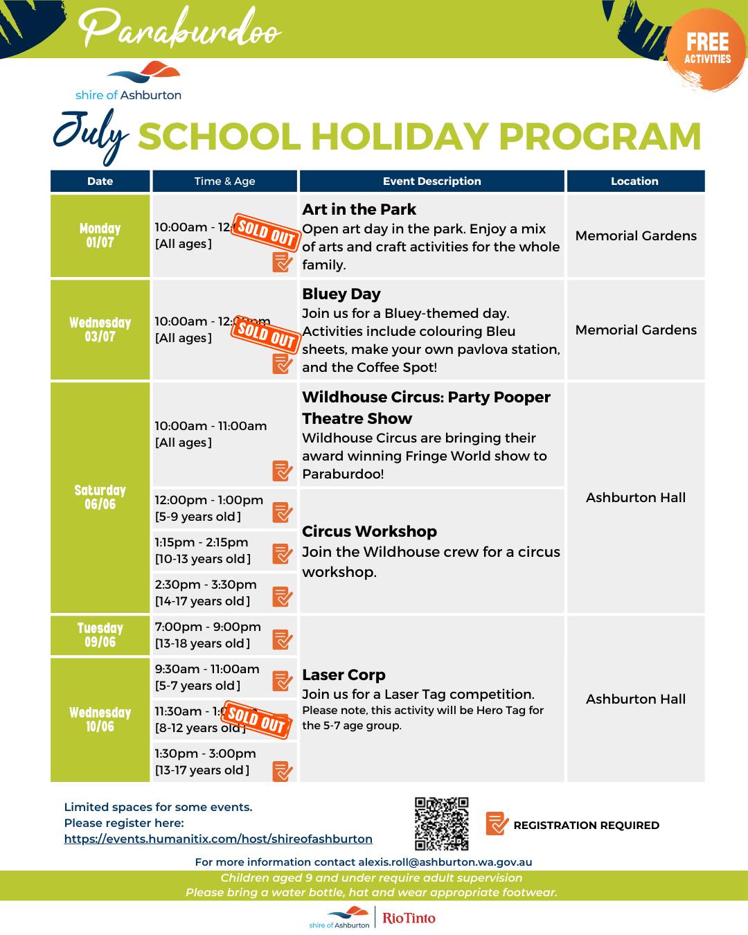 Paraburdoo - School Holiday Programs and Events - July 2024