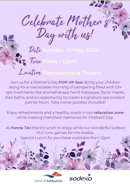 Mother's Day Pop Up Spa - Pannawonica